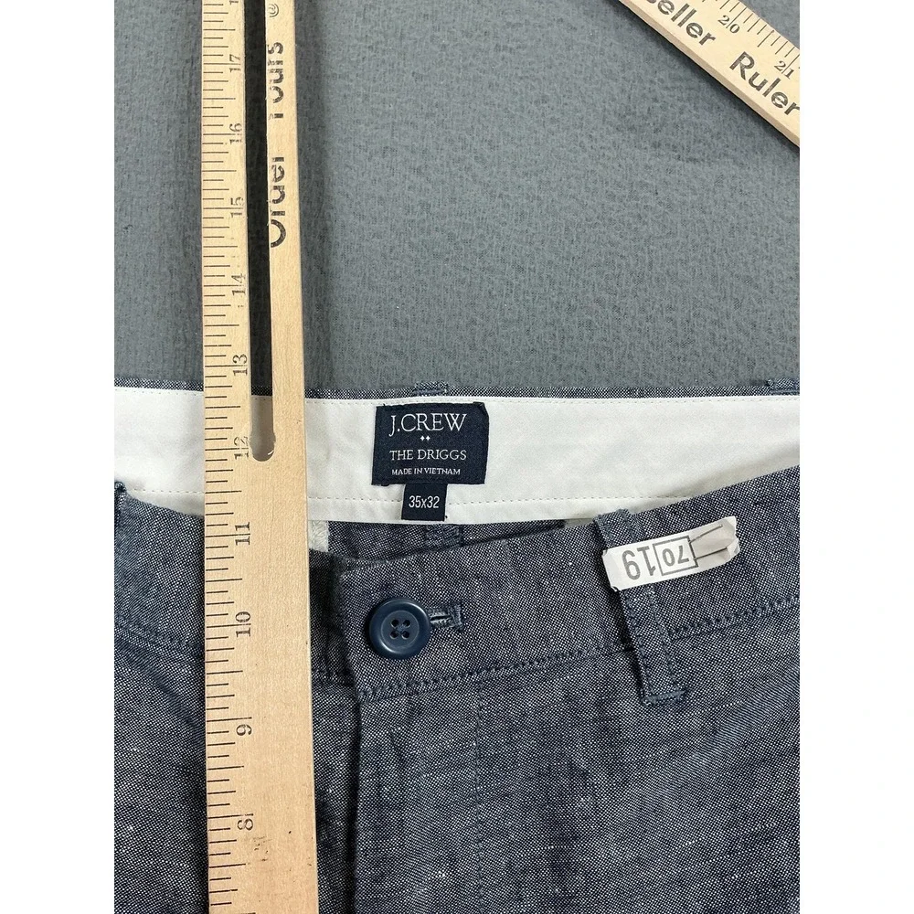 J.Crew The Driggs Pants Mens 35x32 Blue Linen Chambray Slim Chino‎ Preppy Spring